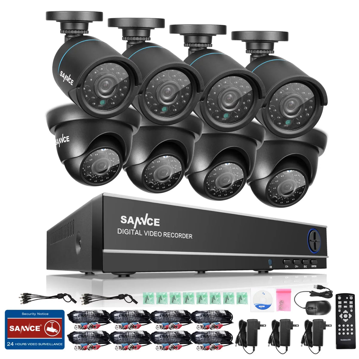 HDD Vision Weatherproof Technology/E-Cloud Night Security (8) System Remote -No IP66 Cameras, Service, 720P DVR Surveillance , Code CCTV Full SANNCE 1080N 8CH Camera and Access QR Scan P2P