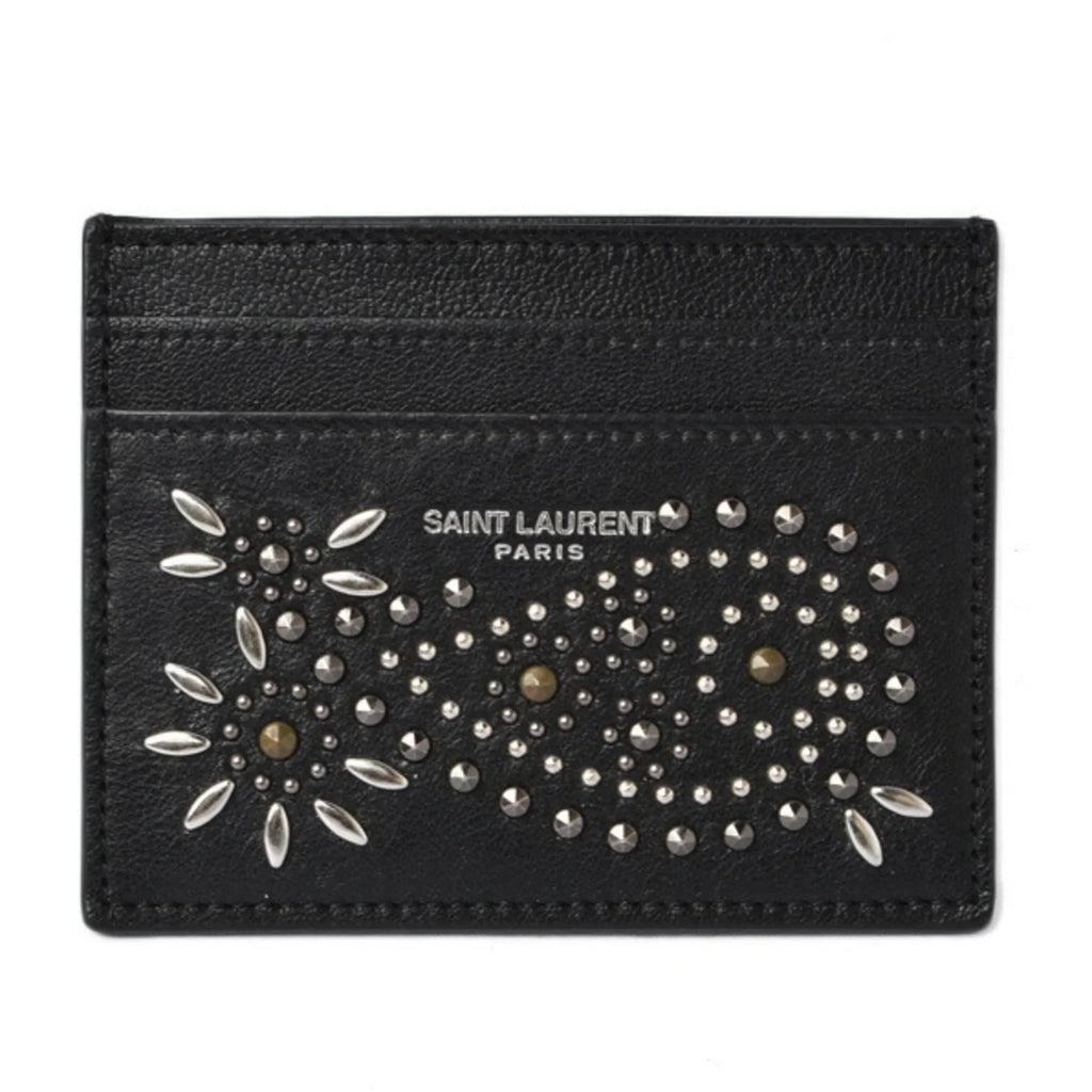Pattern Saint YSL / 375949 LAURENT Laurent SAINT (Like Card Studs New) Leather Pre-Owned Case Black Paisley