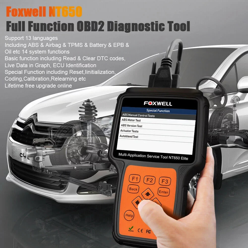 with Code TPMS DPF Air NT650 EPS Reset Light FOXWELL Oil II Car ABS OBD2 Battery Scanner Registeration TPS Automotive Reader EPB OBD Bag Elite SAS
