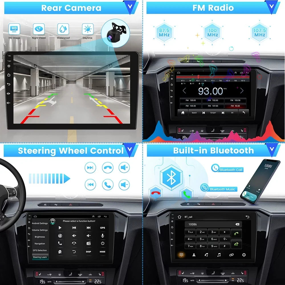 Carplay Podofo 1080P Link Wireless Touchscreen 2+32G Backup FM 9'' Bluetooth, Android WIFI Stereo for Mirror AHD GPS Radio Camry HD Car Hifi 2006-2011 Auto Camera