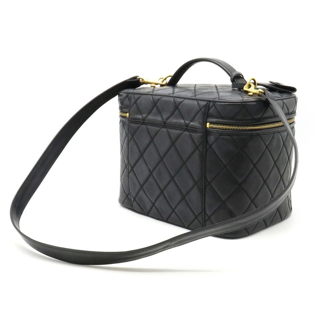 (Fair) Mark Matelasse Leather Shoulder Coco Bag Vanity Pre-Owned Handbag Black