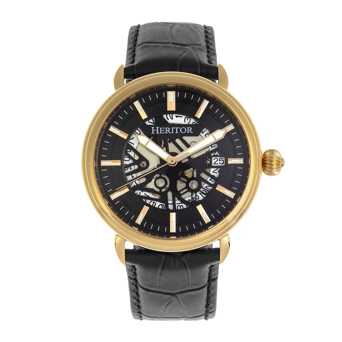 Heritor Watch - W/Date Leather-Band Mattias Silver Automatic