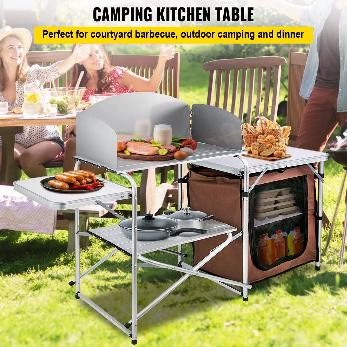 Camp Bag 2-Tier, Folding exterior Table Party, Zippered Color, Table Camping Table BBQ, SKYSHALO Cook Portable Camping, with for Brown Kitchen