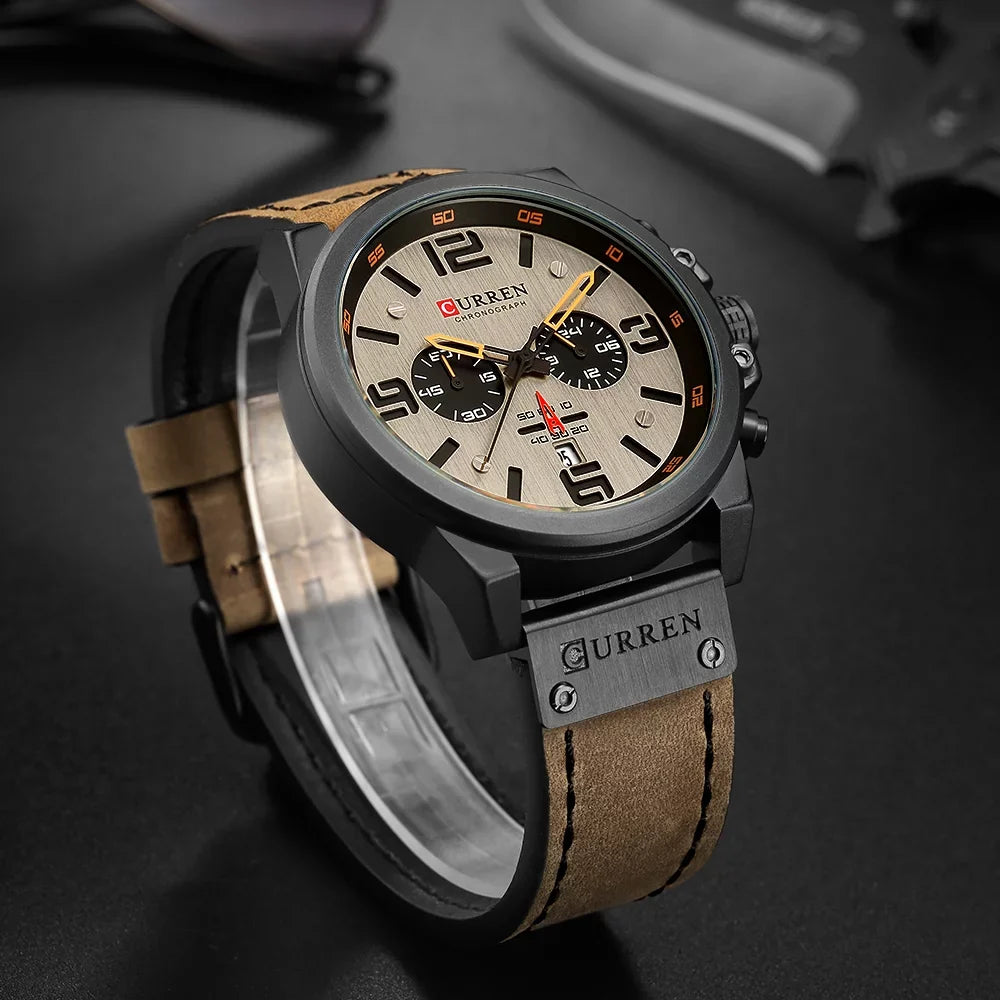 8314 Display Time Leather Minute CURREN Brand Wristwatch Watch Watch Men Quartz Hour Calendar Watch