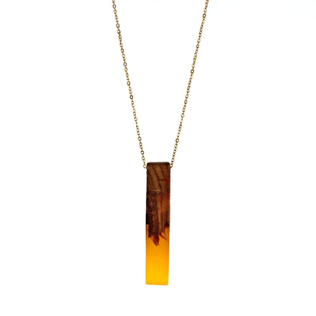 Wooden Gift | Bar Resin for Blue Boutique Wood Vertical Box Necklace Anniversary Inc Pendant Women Yellow
