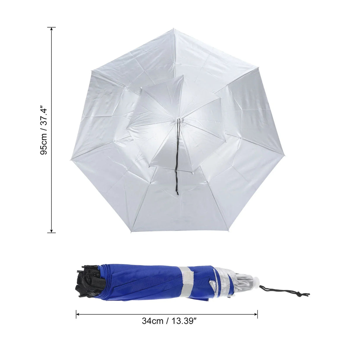Folding Layer Silver Umbrella Adjustable 37.4" Fabric Sun Strip, Cap with OD Rain Oxford Hat, Uxcell Double