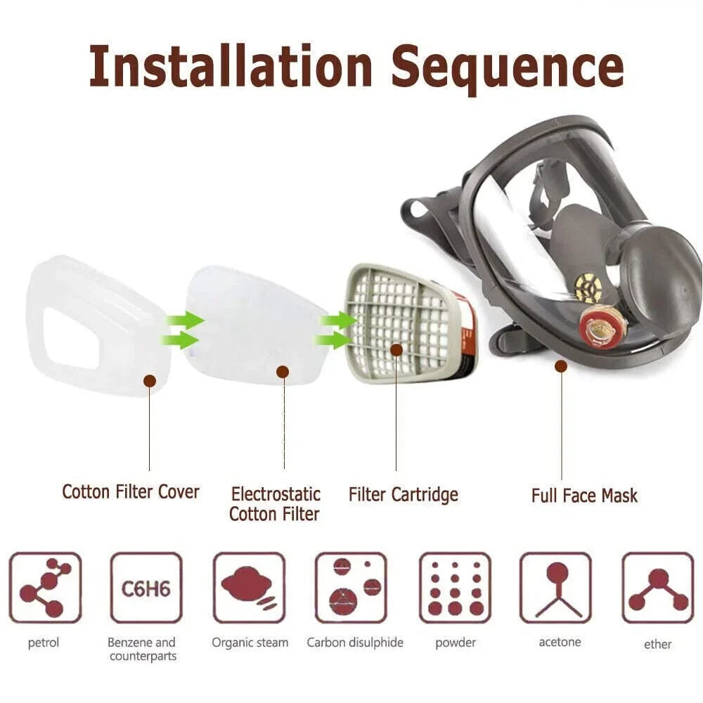 for Facepiece Face Mask Painting Spraying w/Filters Set Gas Full Respirator 6800