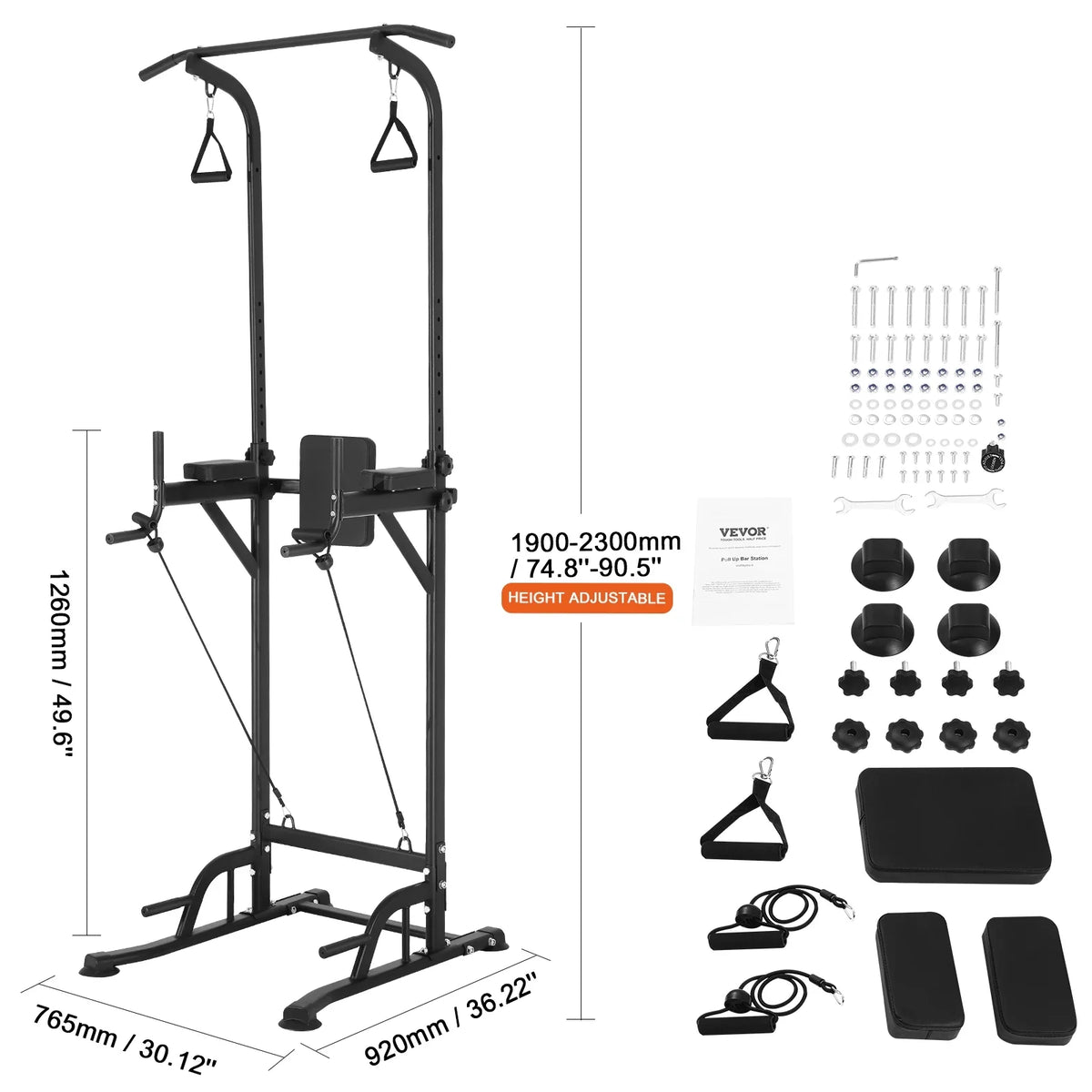 Frame Steel Station, Home Pull w/ Workout Strength Height SKYSHALO Training Dip Elbow Equipment Backrest Power Power Up Stand Pad, Duty Fitness Heavy for Tower Rack Bar Adjustable Carbon