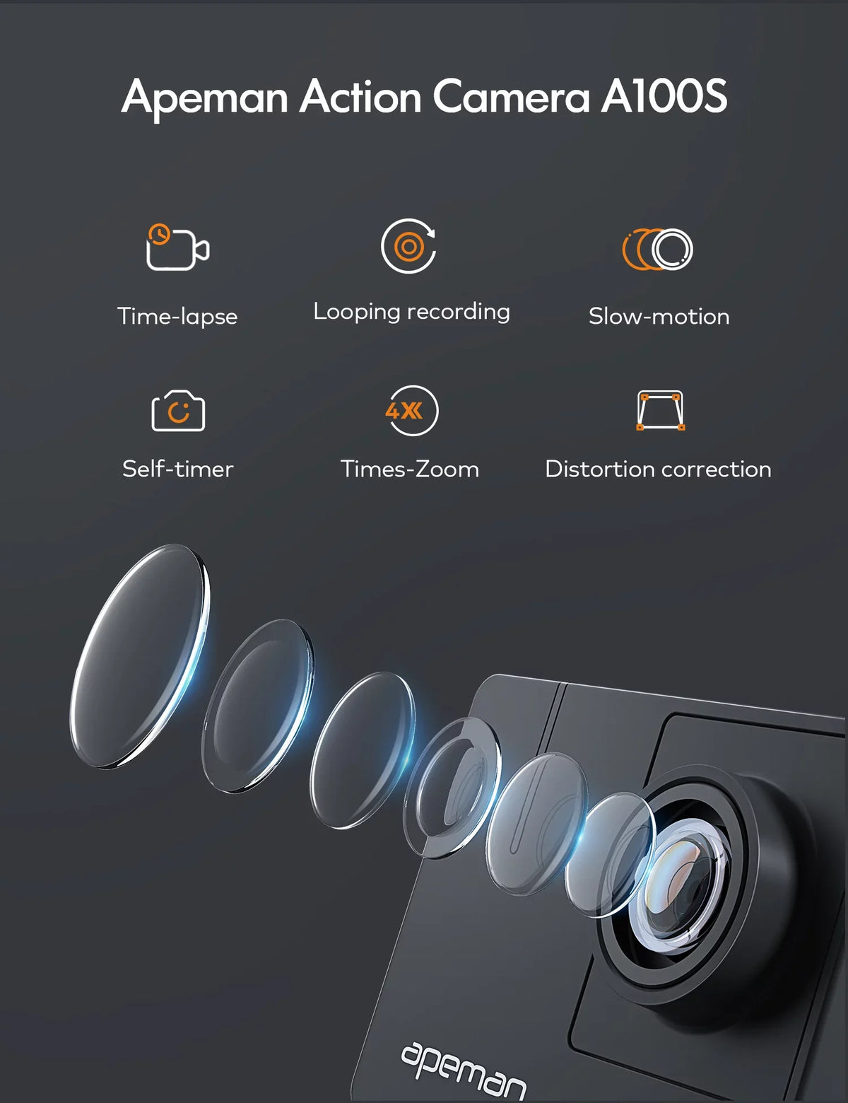 Dual Touchscreen WiFi 4K HD Sports Batteries Camera A100s 20MP APEMAN Action 40M Ultra 50fps mAh 1350