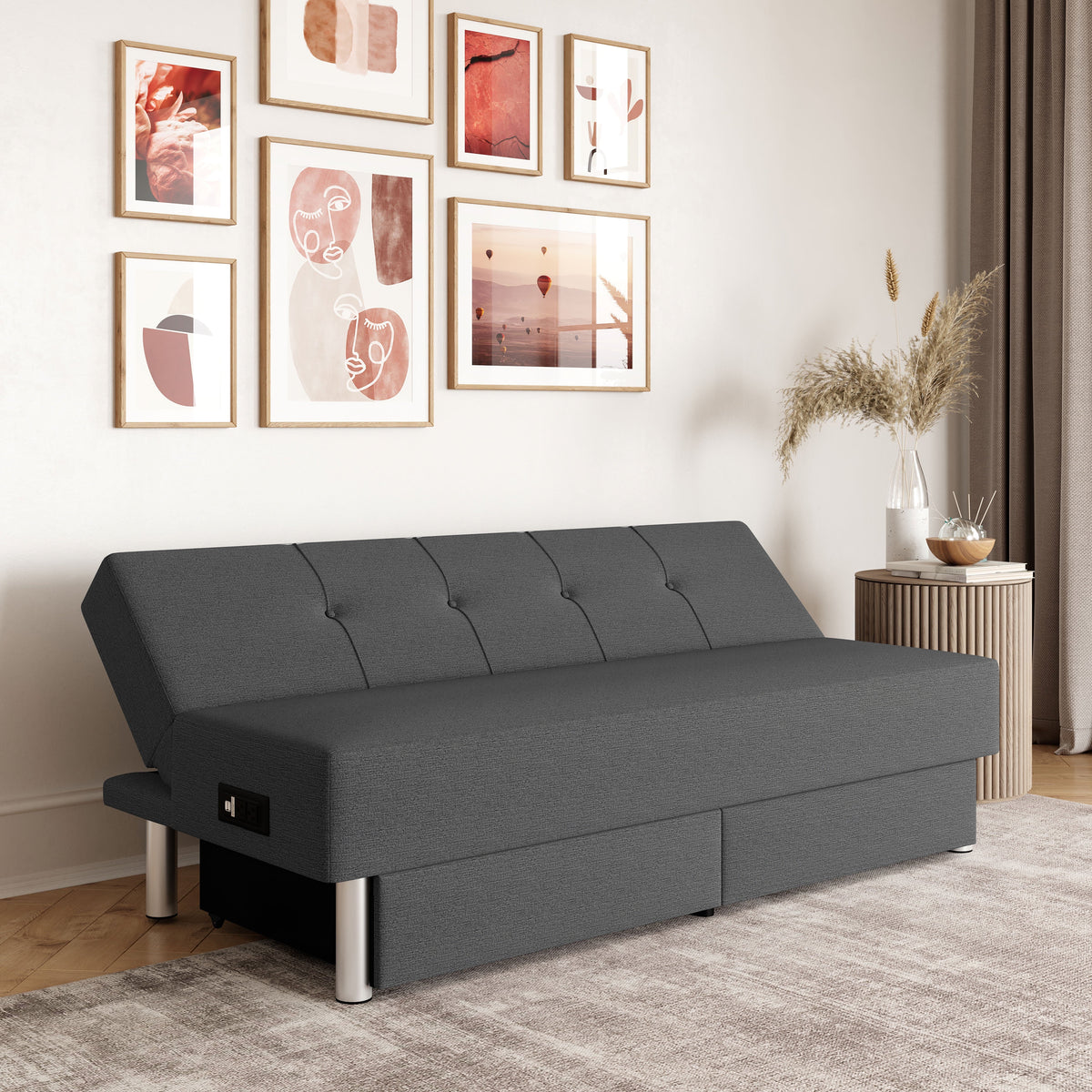 Fabric with and Serta Windsor Storage Power, Gray Futon