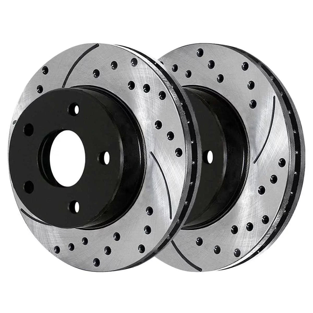 and Driver 2007-2010 Dodge Front 2008-2017 Mitsubishi 2 Caliber Slotted Brake Black FWD 2011 1.8L Passenger 2.4L of 2012 2.0L Rotors AWD Lancer for Drilled Pair AutoShack Replacement PR63039LR Side