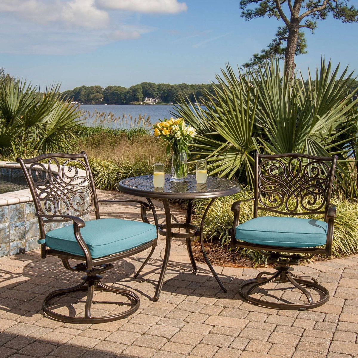 3-Piece Cambridge exterior Rockers Set Bistro Swivel Seasons with