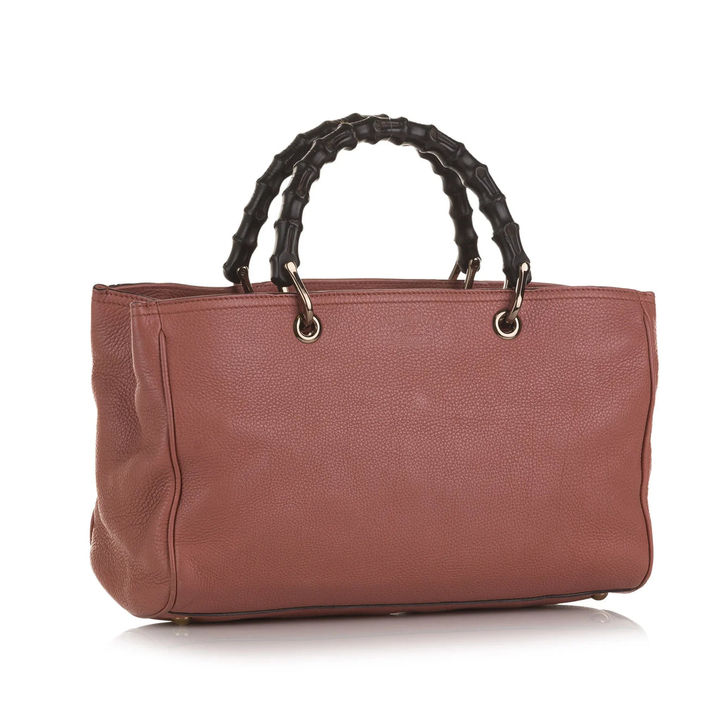 Satchel Pink Unisex Pre-Owned Shopper Bamboo Authenticated Calf Leather (Fair)