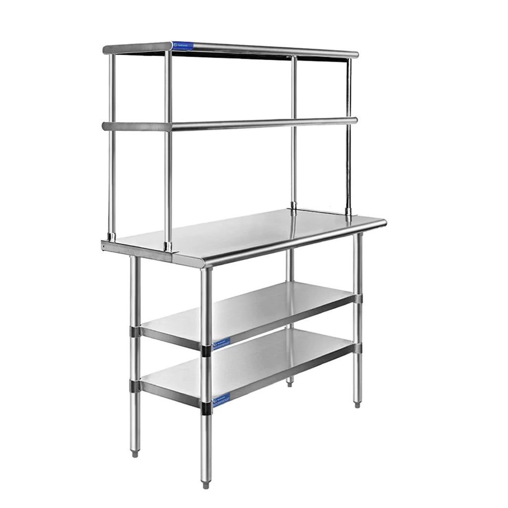 Two Double Shelving Metal 12" 30" Overshelf Tier | 14" Stainless Kitchen Wide Steel & Prep Work | x Combo Table Table With Shelves
