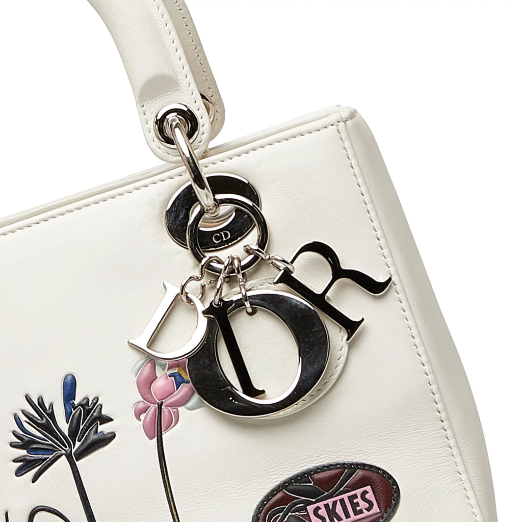 Dior White Lambskin Authenticated Leather Satchel Lady Unisex Pre-Owned Paradise (Good) Medium