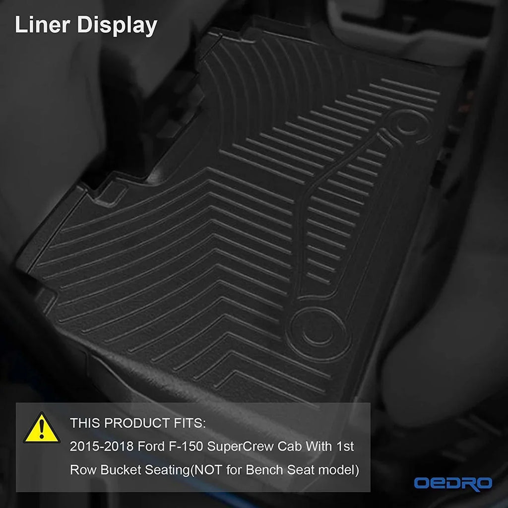 Crew Rear Ledkingdomus for F150 Floor 2024 Front TPE Mats 3-Piece All-climate Cab Rubber Super Set and 2015-2023