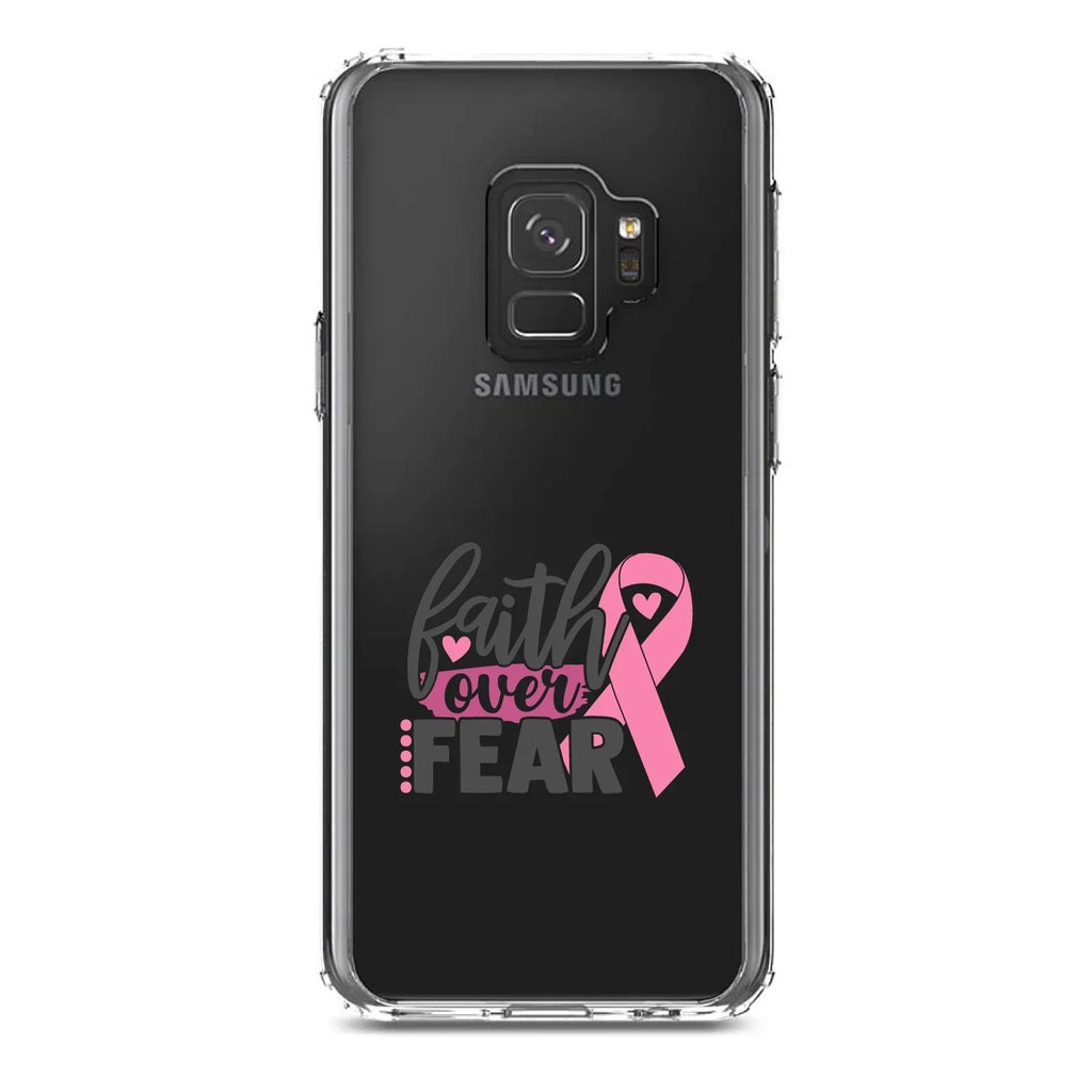 Pink TPU - Case Bumper Fear Hybrid - Faith Ribbon Glass S9 Clear Back Screen Galaxy Tempered Shockproof Screen) Protector for Cancer - Over DistinctInk Acrylic (5.8"