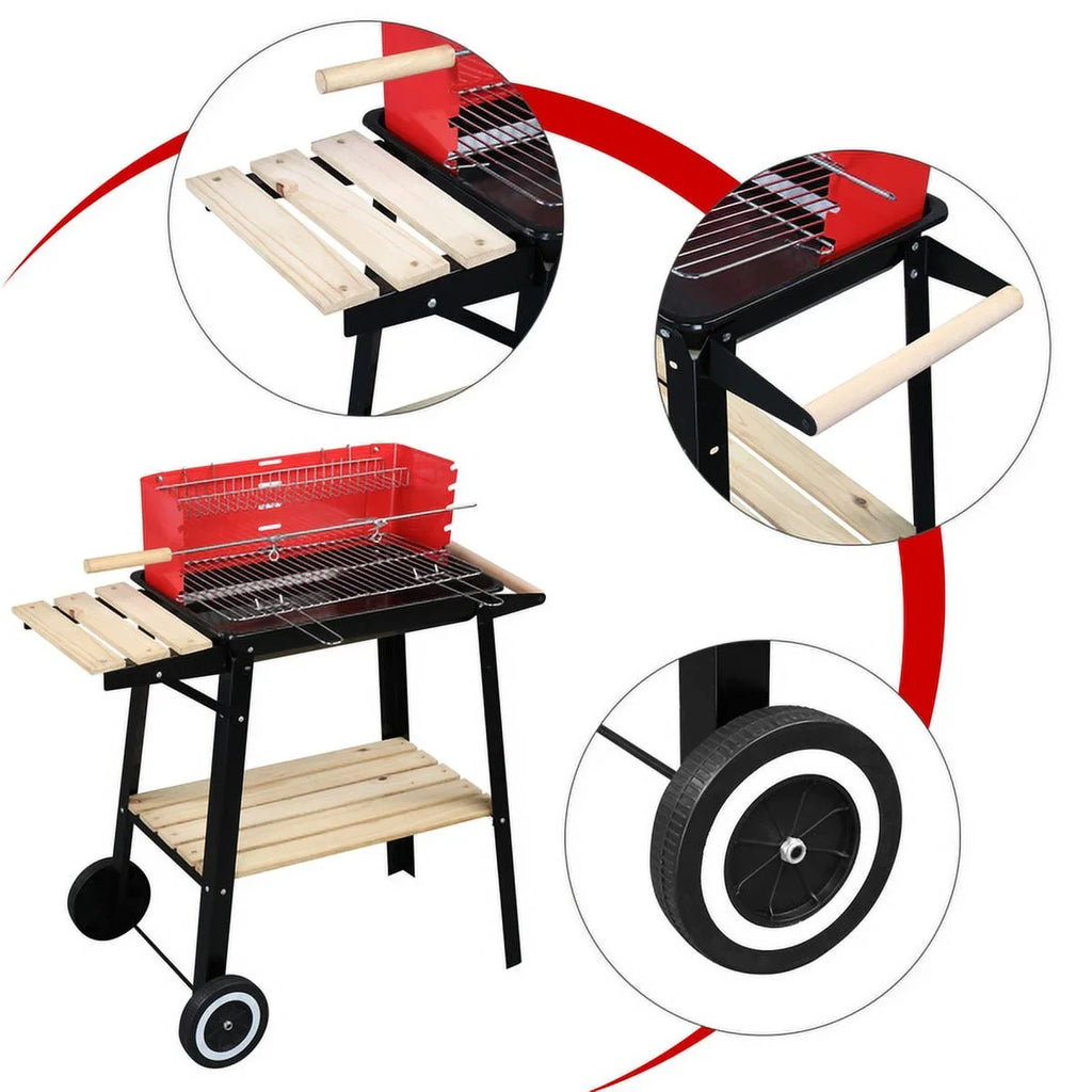 Heavy Coal Portable Cooking Wheels 27 Square for BBQ Barbecue Duty Grill Charcoal with Camping Grill Inch Backyard exterior Patio Small for