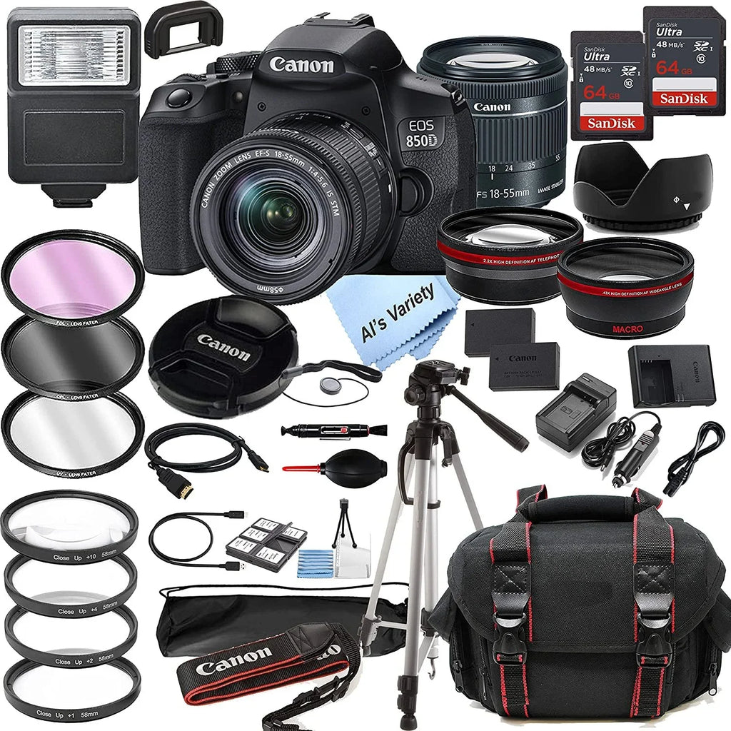 Tripod EOS Rebel Camera T8i w/EF-S 850D DSLR Filters + Canon Lens Case 36pc Memory Zoom + 18-55mm + 128GB Bundle STM + F/4-5.6