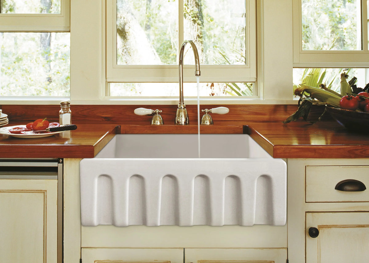 ZUHNE Ostia Bowl (30” Kitchen Sink White Apron) Single Farmhouse Reversible Fireclay