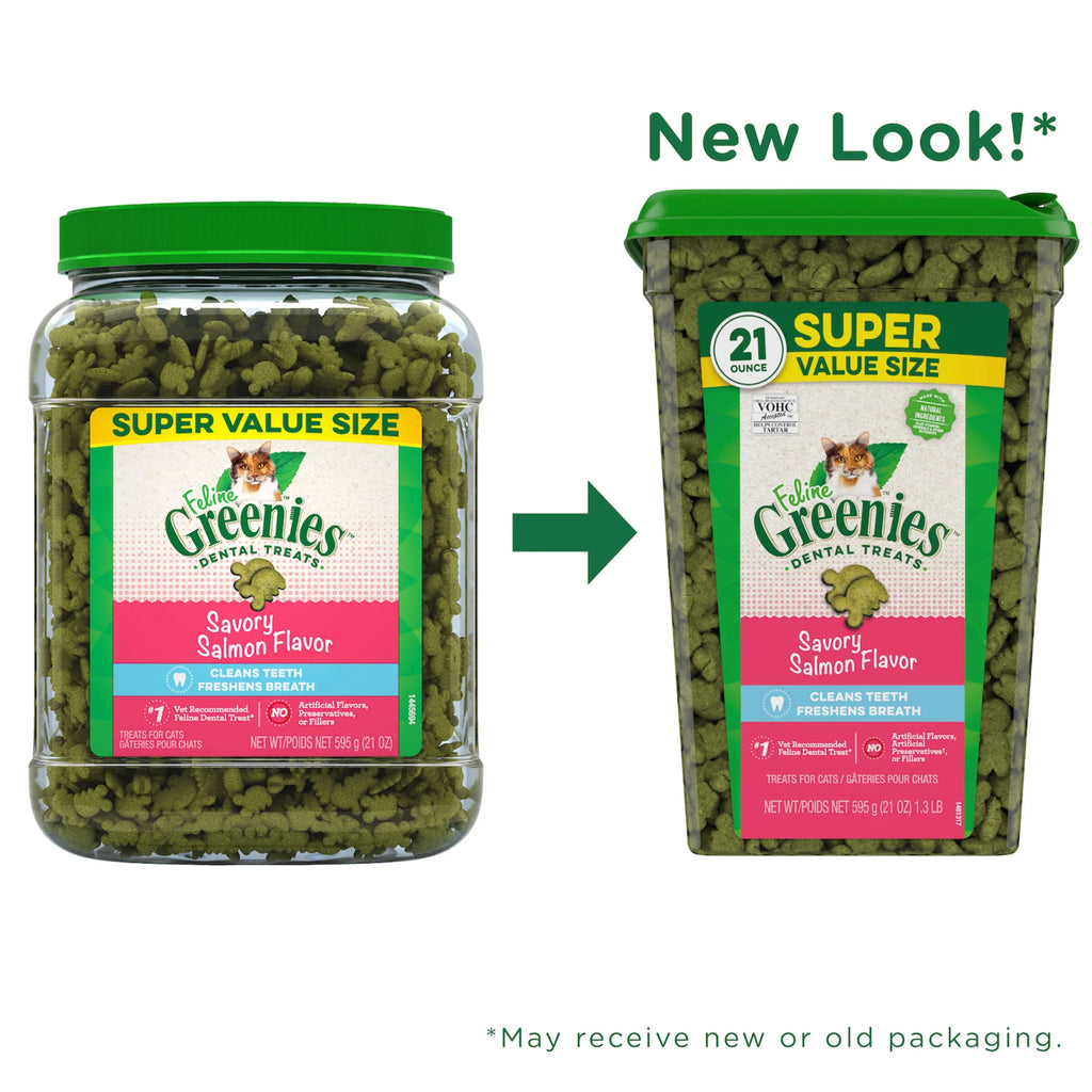 21 oz. Salmon Tub Flavor, Cat Dental Treats, Natural Savory Feline Greenies