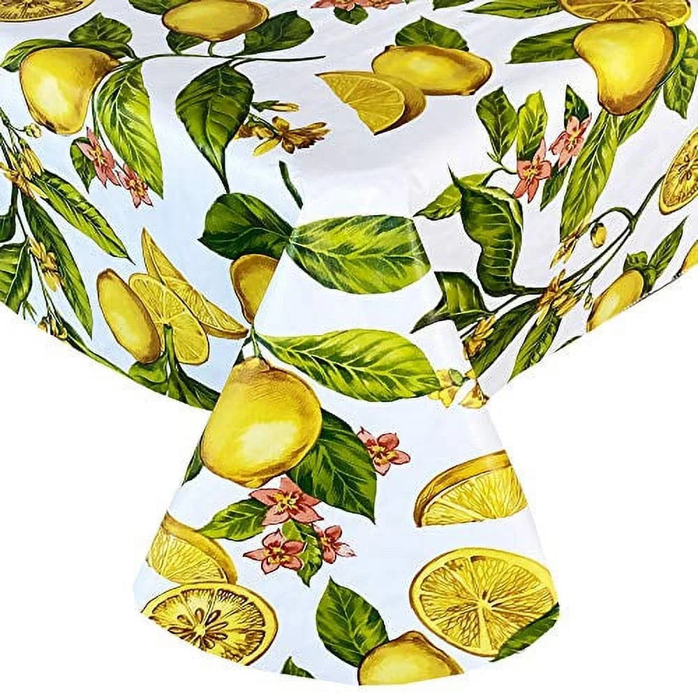 Zesty Lemons Tablecloth, and Vinyl Inch Patio Lemon Waterproof x Vine Picnic, Newbridge Dining, Barbeque, Tablecloth, Indoor/exterior Oblong/Rectangle 102 Inch 60 Flannel Backed Kitchen