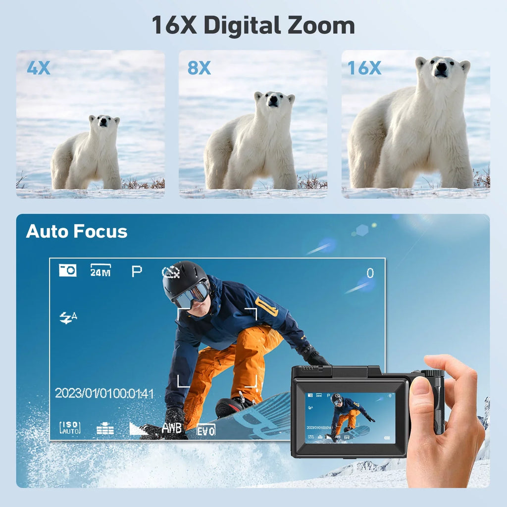 3’’ 4K Camera Digital Screen Vlogging Function Flash, Photography with Liftable 16X & Digital Camera YouTube Zoom Camera for Macro 48MP 180°Flip MARVUE