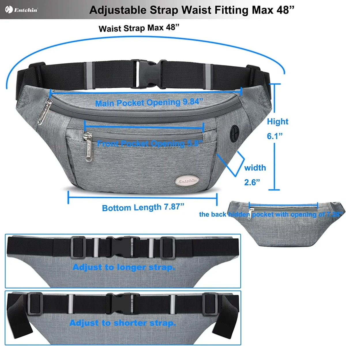 Bags Pockets, Running, premium Travel, Waist Pack Hiking, Casual Fanny for Bum Men Crossbody Cycling Women for Entchin fashion 4-Zipper and Pack with