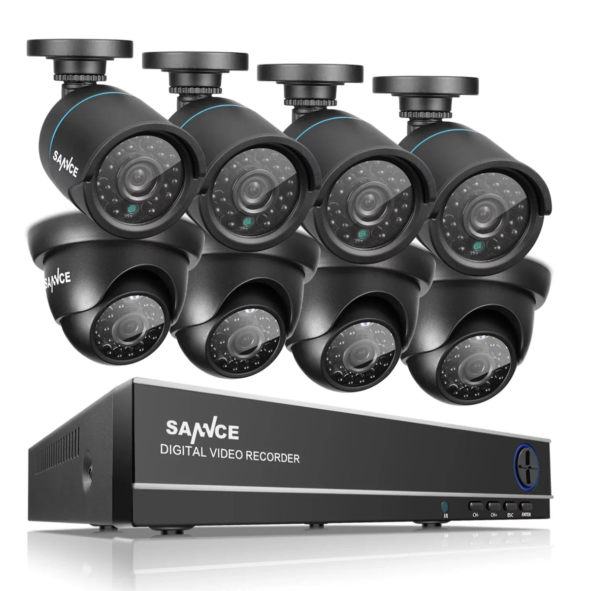 HDD Vision Weatherproof Technology/E-Cloud Night Security (8) System Remote -No IP66 Cameras, Service, 720P DVR Surveillance , Code CCTV Full SANNCE 1080N 8CH Camera and Access QR Scan P2P