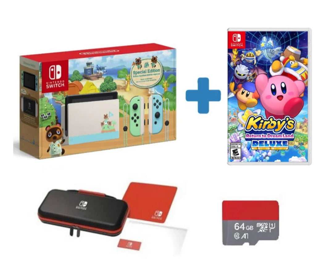 Animal Deluxe Return Card Case Switch New + - Kirby's Edition Dreamland: + Crossing Bundle to Edition MicroSD 64GB with Limited Switch Console Nintendo Carrying