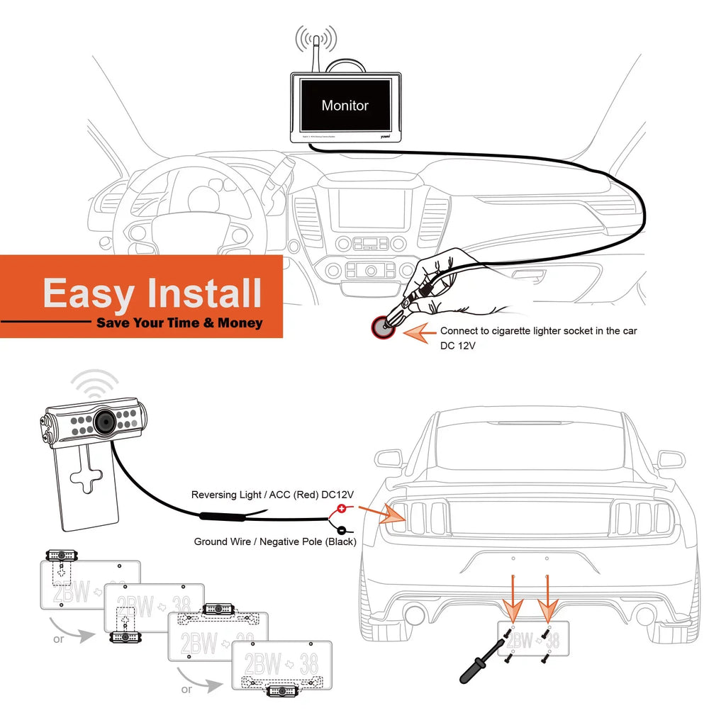 Trucks, Monitor Backup 4.3" for Camera Wireless View Nightvision Rear with Universal Yuwei SUV, and Cars Digital Camera and