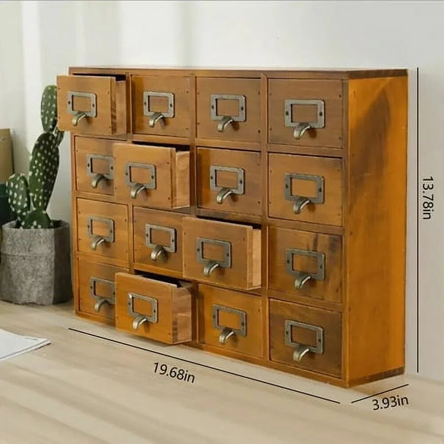 Cabinet Organizer 16 Storage Wood Desk Retro Drawer Box Apothecary Drawers