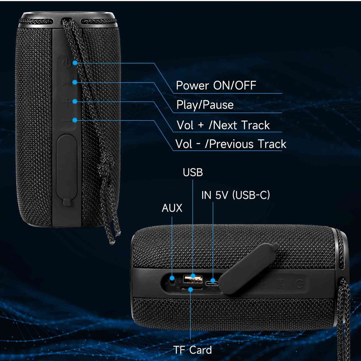 '- Speaker, Wireless Punchy UrbanX Pairing, Speakers for Waterproof LG Speaker Bass, with Bluetooth Black BT5.3, Portable X808 True Sound Surround HD W41+ 360° IPX5