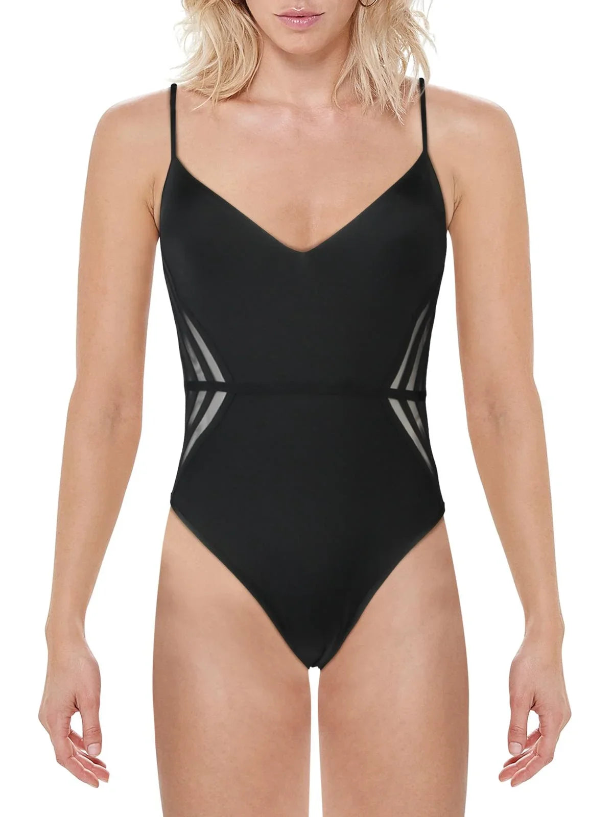 Mio Seamed V-Neck Max Swimsuit Azria Mesh BCBG Women's One-Piece Stripe