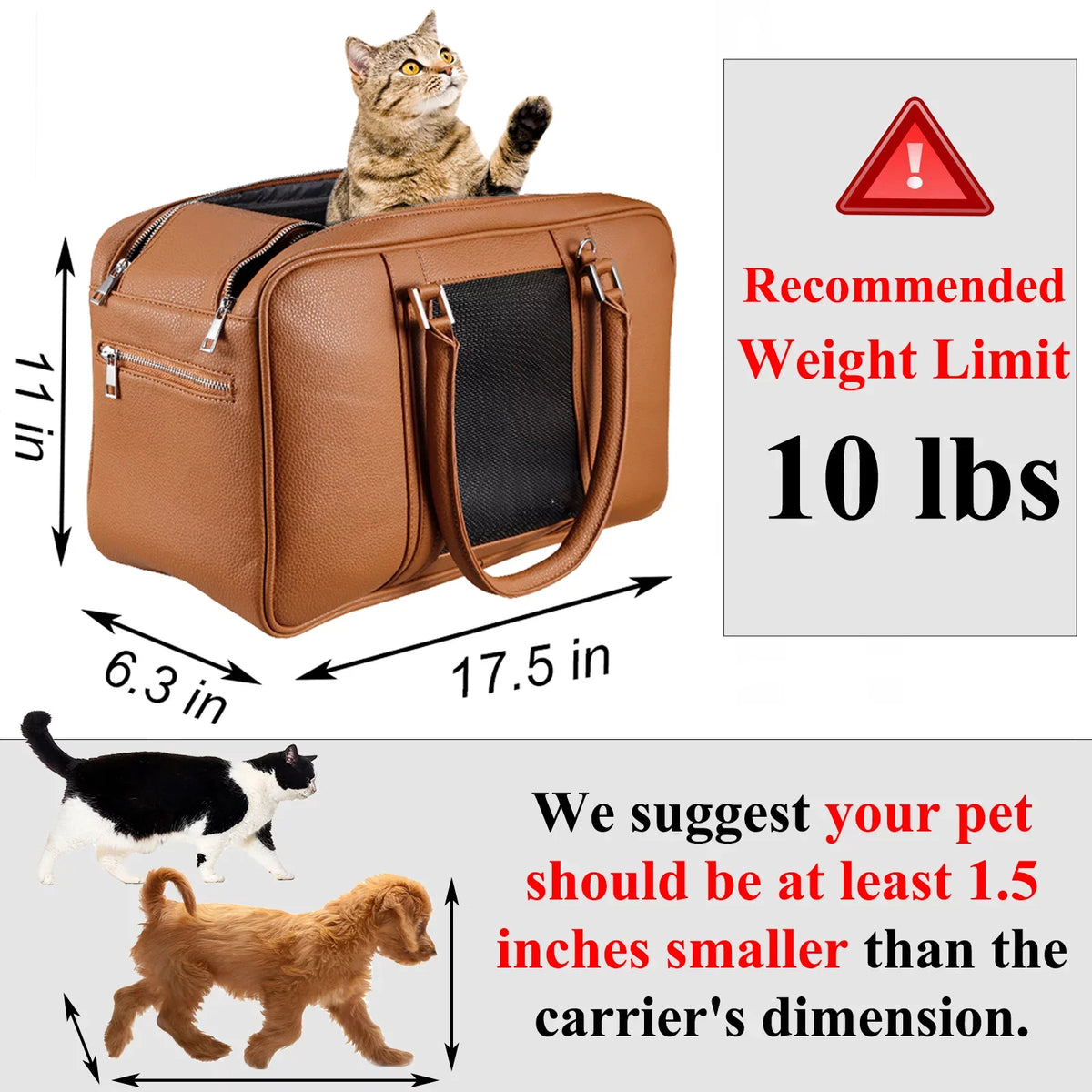 Airline Leather 10lbs for Carrier Cat Dogs Puppy for Up to Pockets, Carrier, Fashion Carrier Purse Holds Travel Carrier, Cloth Approved Dog dimension) Pet Purse 2 (Brown, with Extra Small Pu Small