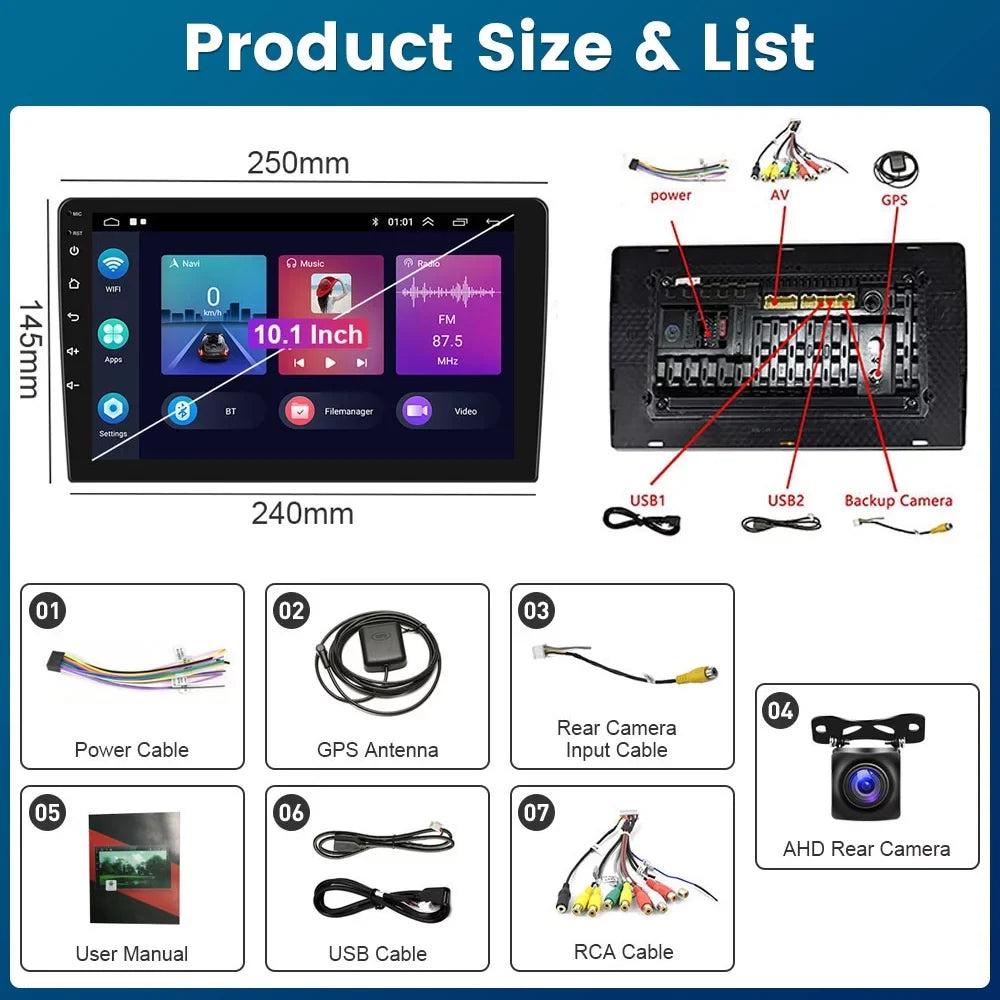 Odyssey for Camera Podofo FM Wireless 12 Android Android Screen Auto Car 10'' Mirror Hifi 2+32G Honda Bluetooth Cable,AHD GPS WIFI Link Carplay 2005-2010 Backup Touch Radio Stereo USB