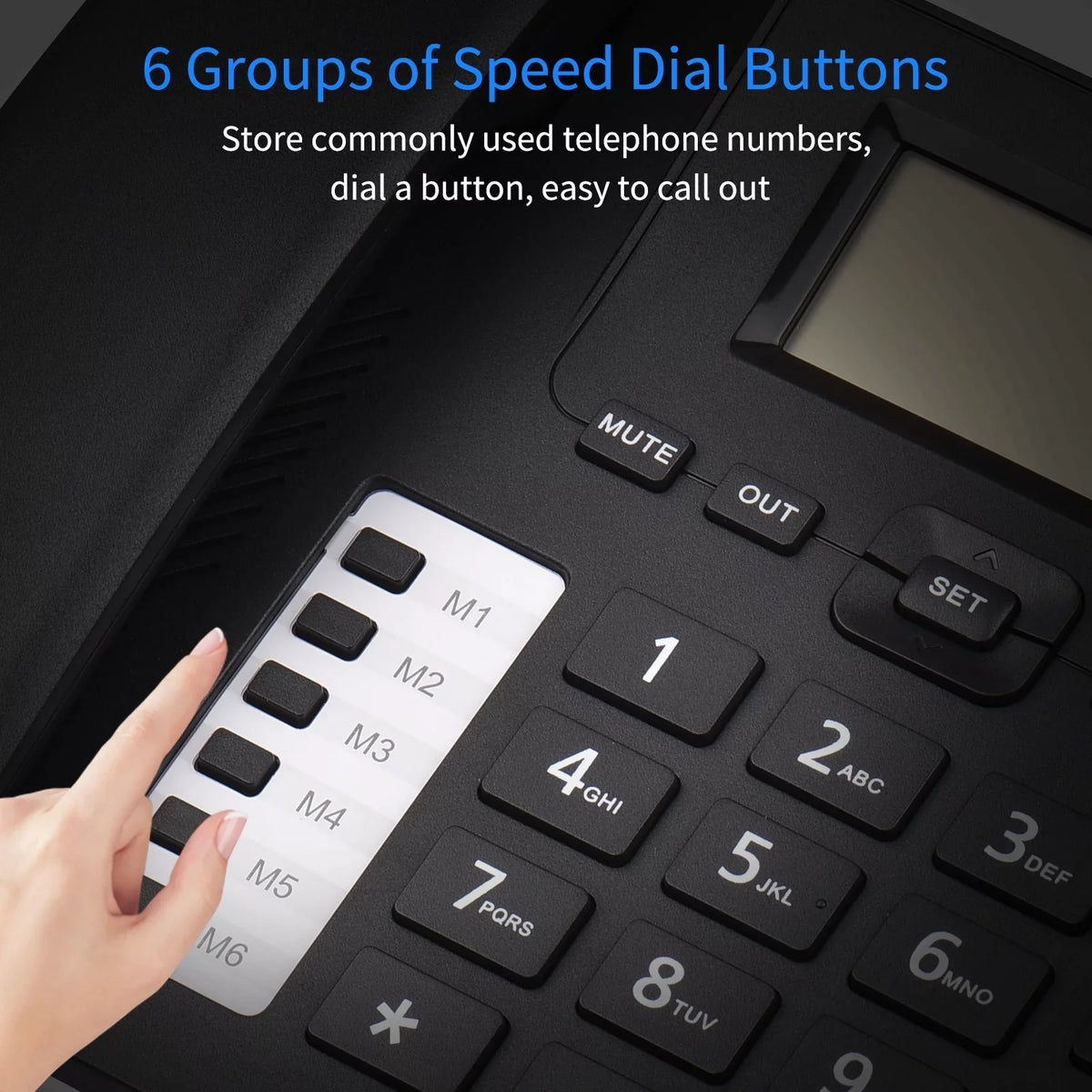 DTMF/FSK Telephone Dial/Ring Home Landline Elderly Black System Sound Phone Corded for IC Chip Date Real-time Control Hands-Free/Redial/Flash/Speed Dual Seniors Meterk Phone Built-in Support Desk