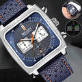 Leather Wrist MEGIR Watch Waterproof Quartz Fashion Luminous Men Calendar Square
