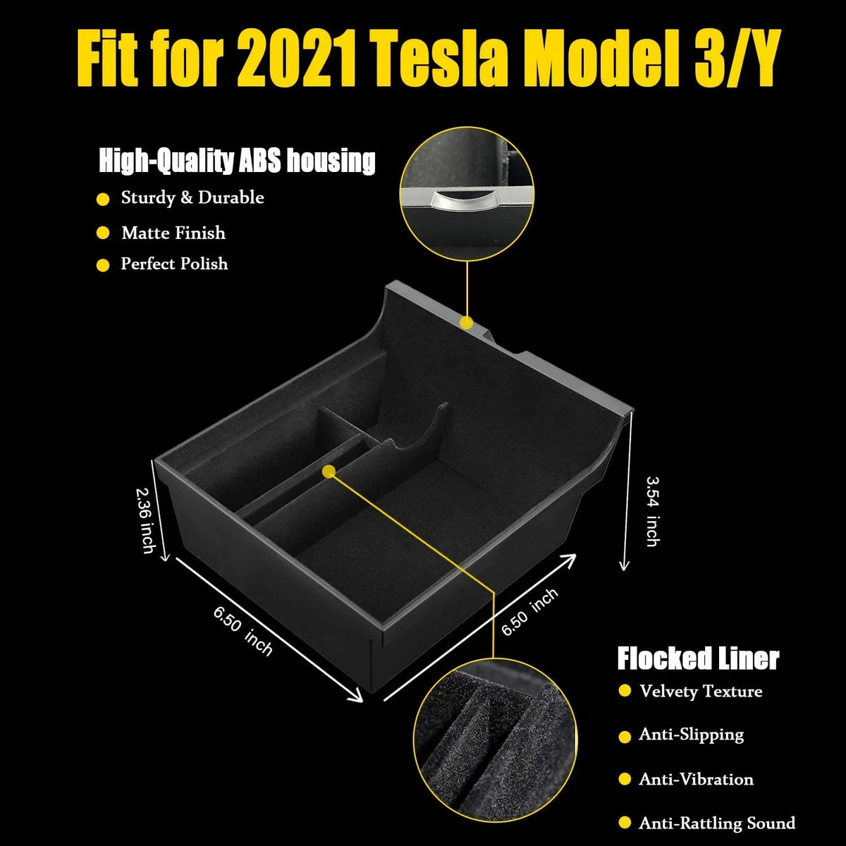ABS Box XTAUTO Armrest Accessories 2023 Tesla Interior Model 2022 Parts Organizer Liner Fit Console Y Storage Model Flocked 3 Center Tesla fabric Model 3/Y Drawer for 2021 Tray Container Cubby