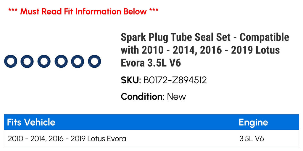 Lotus 2010 Tube with 2016 2013 Spark 2011 Plug - - Evora 2014, 3.5L 2019 Seal - Compatible 2017 2018 Set V6 2012