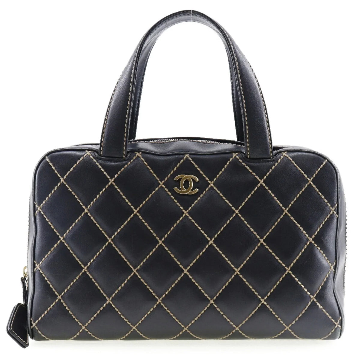 Wild (Fair) Mini Stitch Black Calf Handbag Ladies Pre-Owned A14692 Boston