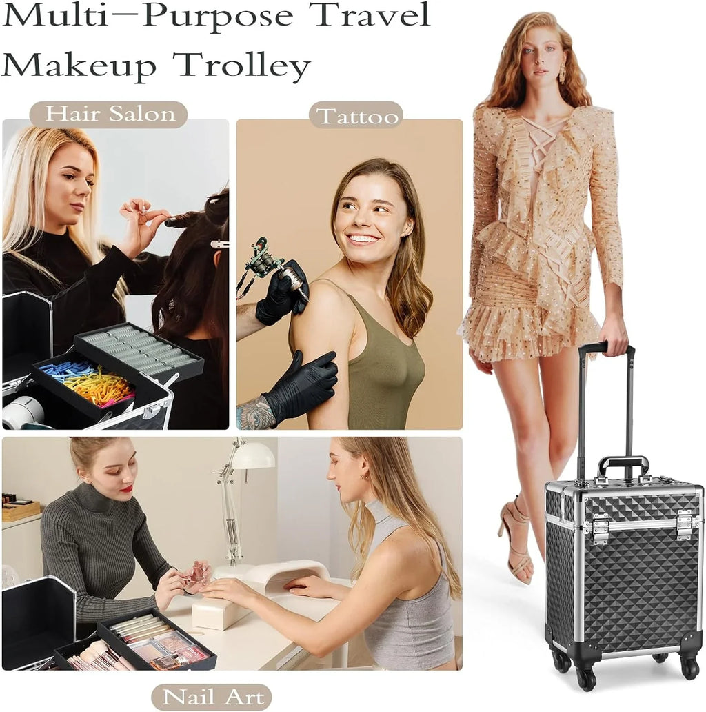 Trolley Cosmetic Makeup Joligrace Rolling Organizer Case Makeup Large Box