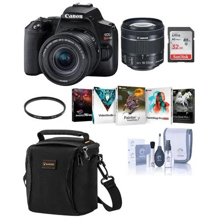 32GB - IS Bundle Camera Black Cleaning UV EF-S Case, 58mm EOS DSLR Pc - SDHC Card, Filter, Kit, Lens SL3 With 18-55mm with Software STM Rebel Package Camera f/4-5.6
