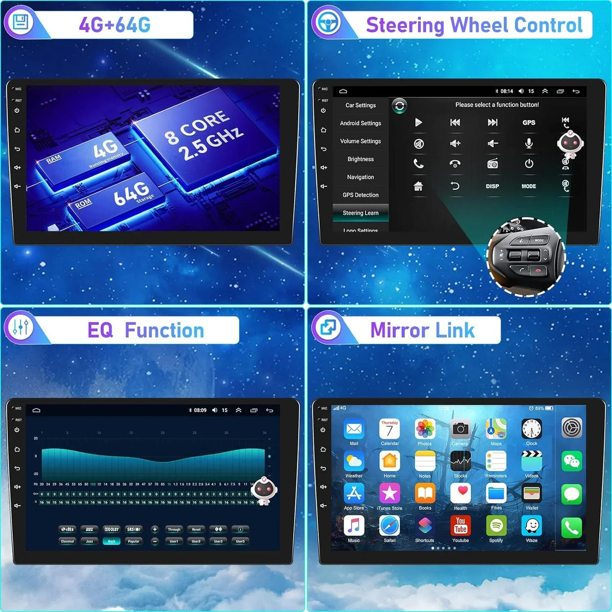 8th GPS 4G Stereo Navigation CarPlay Camera（4G+64G） Car 8 Auto Backup Car Bluetooth THONZER Honda with 2008-2013 10.1 Inch Screen Stereo for Radio Core Touch Accord Android 5.0 Android WiFi
