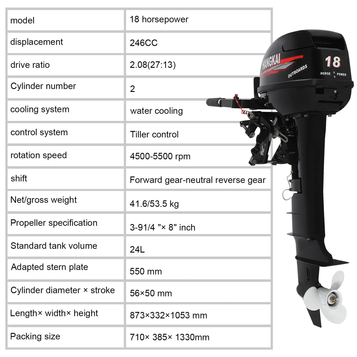 liquid Shaft HP System w/CDI 2 Boat Long Cooling 18 Aluminum Stroke Alloy Outboard Motor, Fishing Engine 246cc Wuzstar Motor Boat