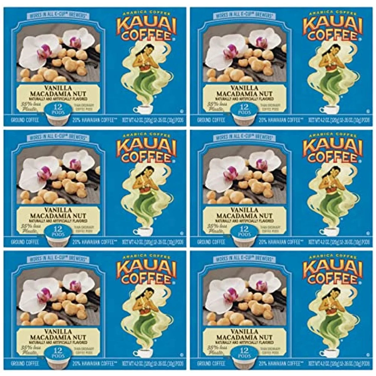 Kauai Coffee Count) (Vanilla 72 Cups Serve Single Macadamia Nut, Pods