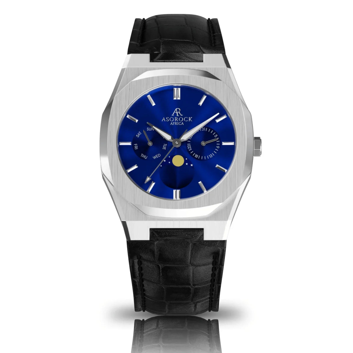 watch Asorock Transporter | brand | mens Silver/Blue owned 40mm Black leather watches | watch Black