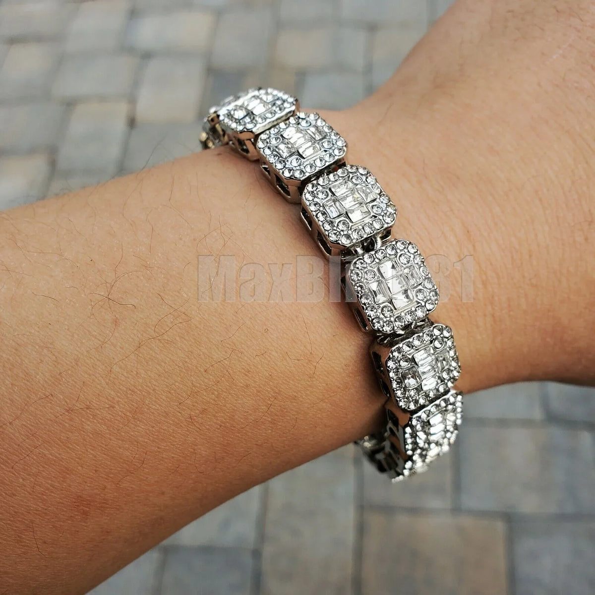 BRACELET WATCH BAGUETTE HOP DIAL SILVER ICED RED STONE BLING PT & HIP LUXURY