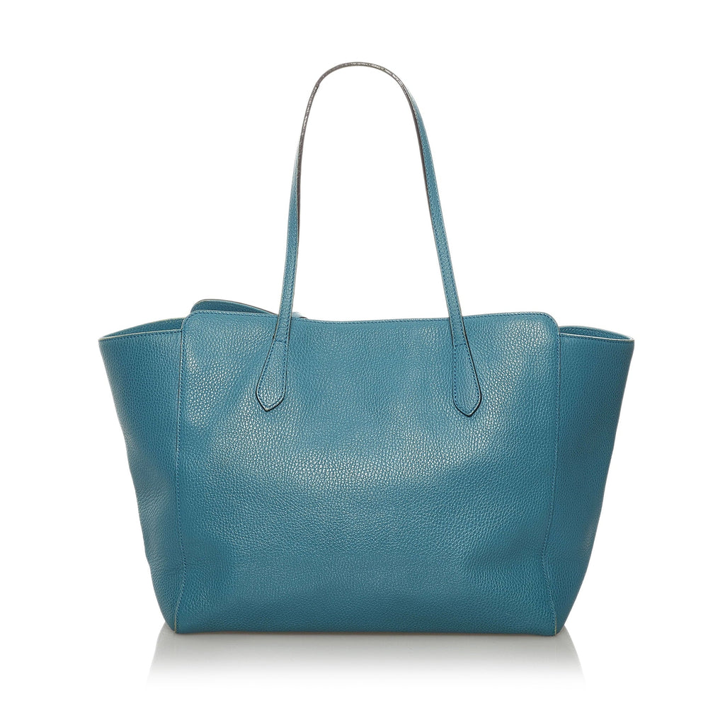Authenticated Blue Calf Bag Swing Leather Pre-Owned (Good) Tote Medium Women
