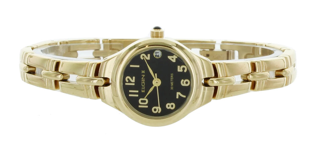 Date design Gold Women's Round Watch Analog Elgin Tone Bracelet